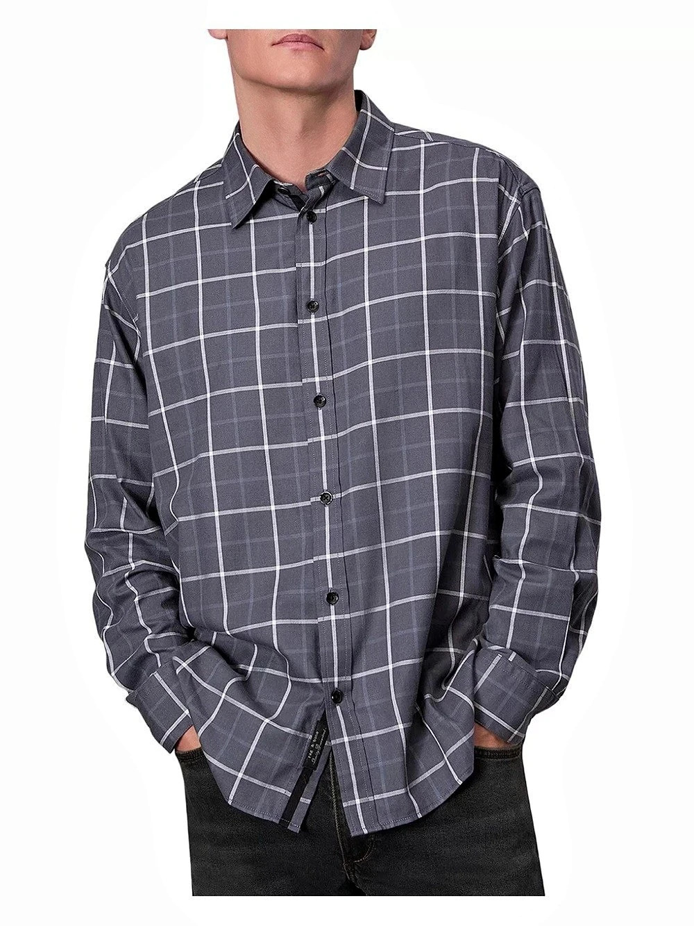 rag & bone Matthew Flannel Shirt Shark Blue Grid Plaid Size Small